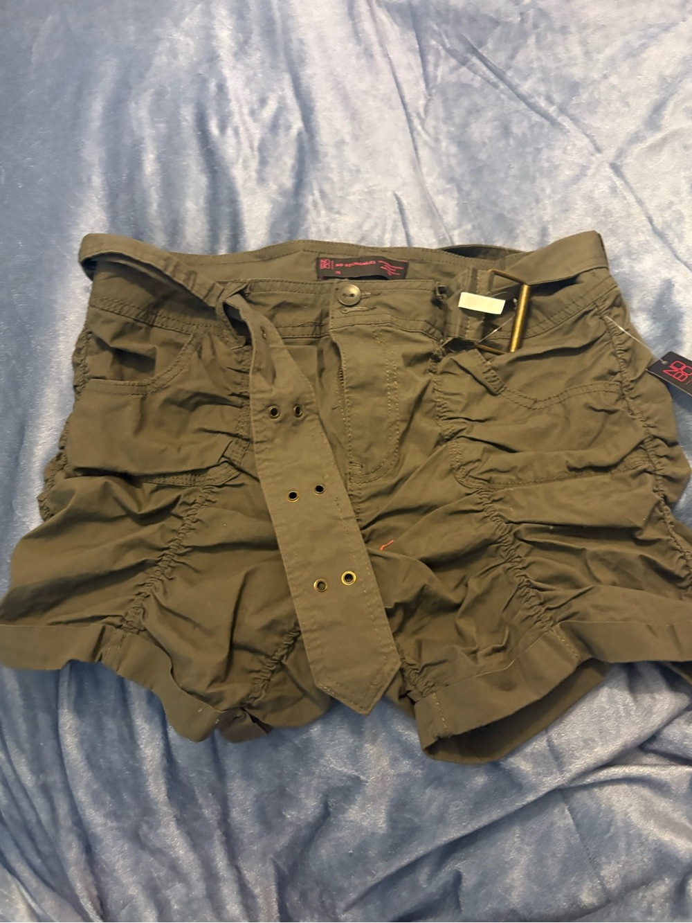 No Boundaries Olive Green Ruched Cargo Shorts with Belt